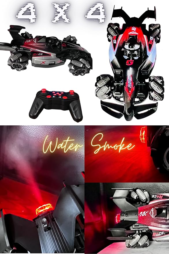Formula Drift Car with Smoke LED Lights 360° Rotation and Sound with Ultimate Drifting Experience 14x7 (Red)