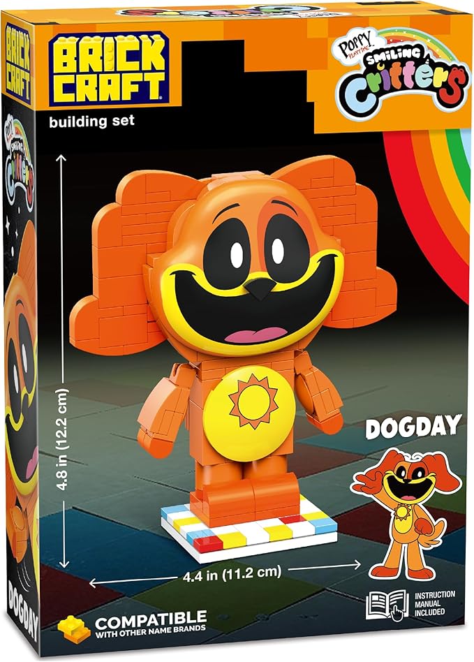 Brickcraft Poppy Playtime Dogday Smiling Critters Building Set 170 Piece Posable Orange Dog Figure with Sun Medallion Collectible Indie Horror Game Building Toys Gift for Boys &amp Girls Ages 8 and