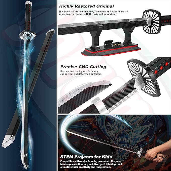 Demon Slayer Swords Building Set 40in Kamado Tanjiro Sword Building Block with Scabbard and Stand Anime Sword Toy Building Set Katana Demon Slayer Gift Toys for Ages 8-13 759 Pcs