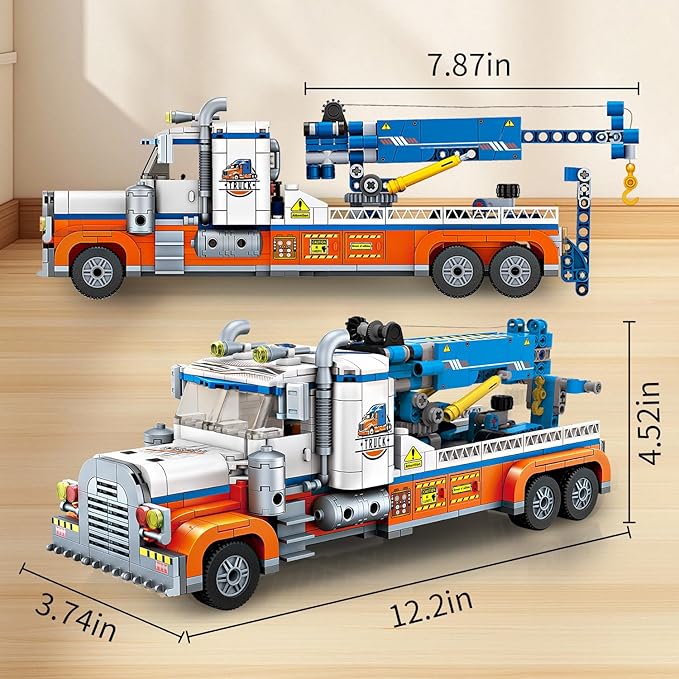 Tow Truck Building Kit 781 PCS Crane Semi and Trailer Car Transporter Construction Vehicles Building Blocks Set Rescue Cars Compatible with Lego Truck Gift for Boys Age 6-12 8-14 &amp Girls