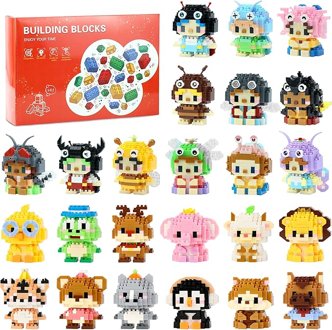 Mini Building Block Sets Animal 24 PackEaster Egg Fillers for Kids Party Favors for Kids Building Set for Goodie Bag Fillers Classroom Prizes Ages 6+ (Animals and Insects)