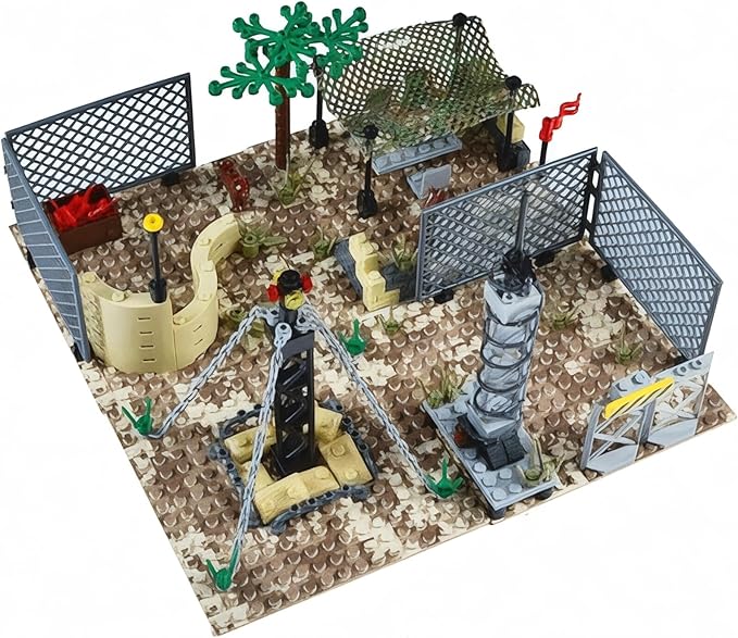 General Jim's Battle Scene Military Base Building Blocks Fort Set - 399 Pieces Historical Building Block Model Set | Includes Vehicles Forts and Soldiers