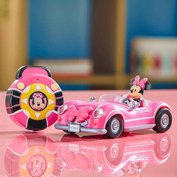 Disney Store Official Minnie Mouse's Vintage Remote Control Car for Kids - Gloss Pink Convertible Roadster with Lights &amp Sounds Fun RC Car - Minnie Mouse Toy for Girls &amp Boys