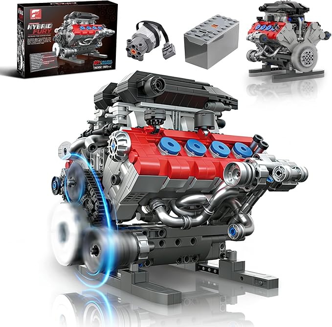 V8 Engine Building Set for Adults Build Your Own MOC Mini V8 Engine STEM Model Toy with Motor Model kit That Run Car Engine Building Blocks for Teens &amp Kids Boys (1189PCS)