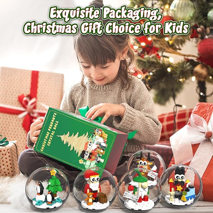 Christmas Tree Ornaments Building Blocks Christmas 2025 Christmas Decorations Ball Toys Included Santa Reindeer Nutcracker Gnome Penguin Xmas Ornaments for Indoor Outdoor 5packs