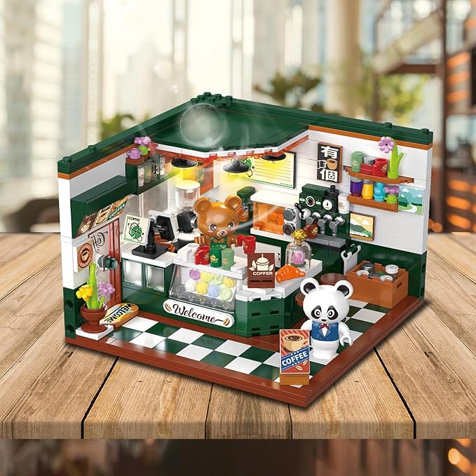 Friends House Building Block Set Bear Cafe Shop Business City View Small Brick Model Mini Construction Toy Hobbies Christmas Birthday Gift for Teens Children Kids Boys Girls 6+ 527pcs