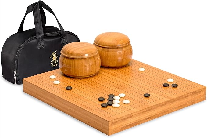 Yellow Mountain Imports Bamboo 2-Inch Reversible 19x19 / 13x13 Go Game Set Board with 9.2mm Double Convex Yunzi Stones and Bamboo Bowls - Classic Strategy Board Game (Baduk/Weiqi)