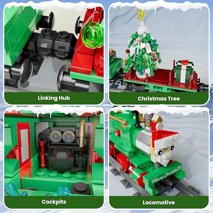 Mould King Christmas Train Building Set Locomotive Model Blocks Kit with Christmas Tree RC Toy Train Sets for Boys Kids and Adults 12039 App and Remote Control Steam Train with Motor (922 Pieces)
