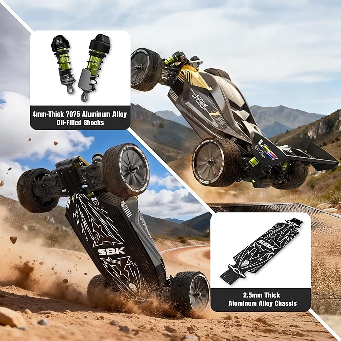 RIAARIO 1/10 Brushless RC Cars RTR Beginner MAX 50+ MPH Metal Drivetrain 4WD Waterproof Electronics Carbon Fiber Black Ages 14+