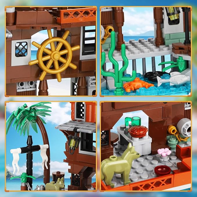 Pirate Dock Ship Building Toys Pirate Themed City Building Block Set A Gift Compatible with Lego Sets for Boys &amp Girl 6-14 &amp Adults (579pcs)