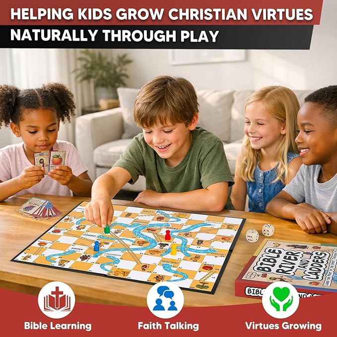 Garybank Bible River and Ladders Board Game for Kids Fruit of the Spirit Games with Christian Virtue Story Cards Bible Study Supplies for Sunday School Youth Group &amp Family Christmas &amp Eas