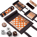 Woodronic 3 in 1 Travel Chess Checkers Backgammon Set Roll-up Leather Backgammon Game Set with 32 Pearl Textured Pieces and 5 Dices Portable Travel Strategy Board Game Set for Adult Navy Blue