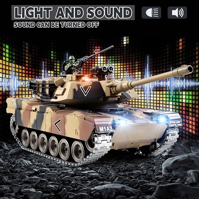 1:18 RC Tank 2.4G US Metal M1A2 Remote Control Tank That Shoot BBS Model Toys Army Toy with Smoke Lights Sound and RecoilMilitary RC Vehicle for Adults and Kids 6+ Year Old