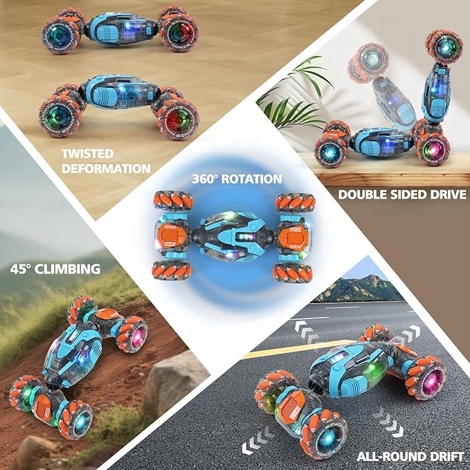 MagicKidz Gesture Sensing RC Stunt Car for Kids - Birthday Gifts for Boys 5 6 7 8 9 10 11 12 Year Old 2.4Ghz Remote Control Twist Vehicle Toy with Lights &amp Music 4WD Off-Road