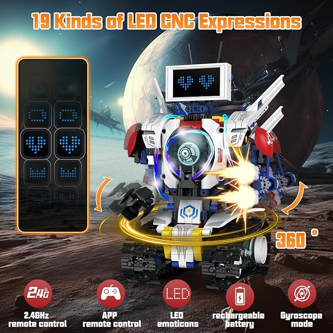 5 in 1 STEM Robot Building Kit APP &amp Remote Control Screen Building Toys Eye Coding Robots Rechargeable 620Pcs DIY Super Warriors for Kids Learning Boys Girls Birthday Gifts
