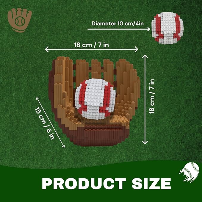Baseball 3D Building Block Set - Ball and Gloves - Educational Toy - Perfect for Ages 14 15 16 Years and Above - Challenging Creative Fun and Skill-Building - 3D Instruction (1485 PCS)