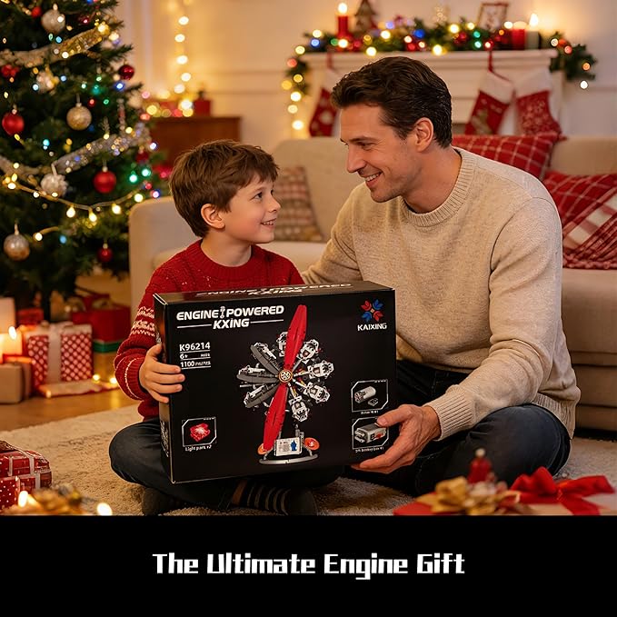 9-Cylinder Radial Aircraft Engine Building Sets (1100 PCS) Classic WW2 Airplane Engine Model that Runs with Motor Educational Toys Gift for Kids &amp Adults