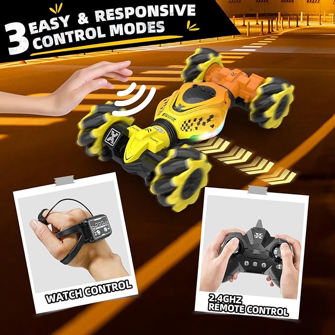 Gesture Sensing RC Stunt Car for Boys 6-12 4WD Remote Control Toy with Lights Music Best Birthday Gift for Kids 2.4Ghz Hand Control Drift