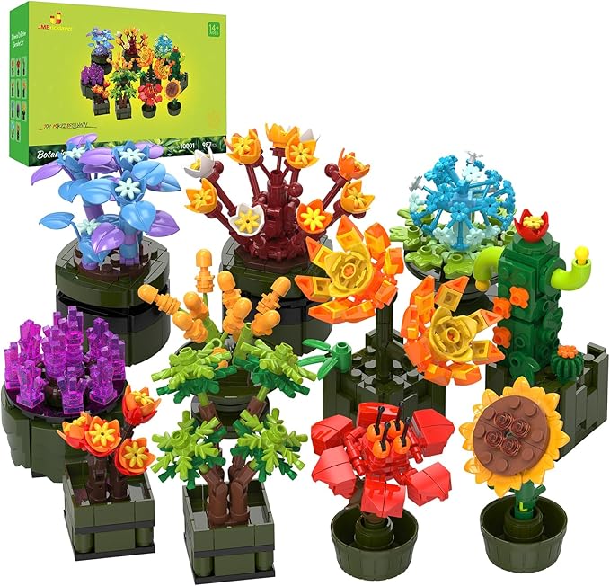 JMBricklayer Flowers Succulents Building Sets for Adults Valentines Day 12 Pack Tiny Plants Botanical Collection Display for Room Decor Bonsai Flowers Building Blocks Gifts for Women Valentines