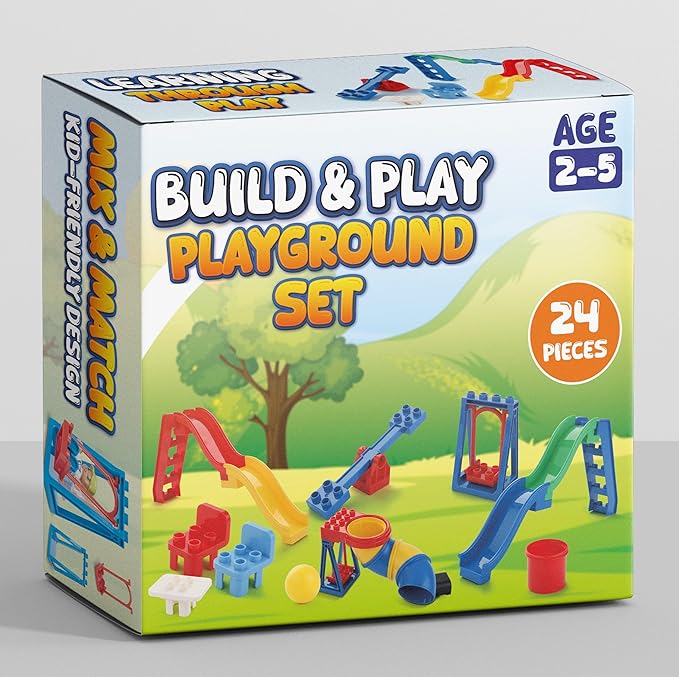 Liberty Imports 24 PCS Big Building Blocks Playground Set for Toddlers and Kids Large Size DUPLO Compatible Construction Toy Bricks with Slides Swings Seesaw and Pipes Preschool Learning Playset