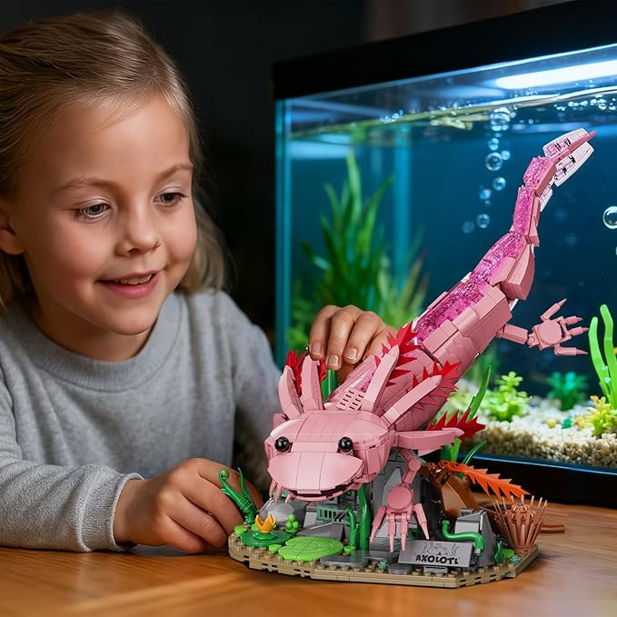 Lusinus Axolotl Toy Building Set Pink Axolotl Animal Building Toy for Teens &amp Adults Axolotl Toys Birthday Gift for Boys and Girls Ages 6+