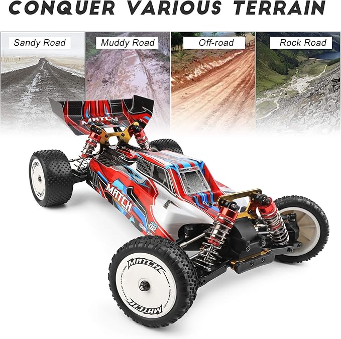 GoolRC WLtoys 104001 RC Car 1:10 Scale 2.4GHz RC Drift Cars 4WD 45km/h High Speed Racing Car All Terrain Off-Road Buggy with Aluminum Alloy Chassis Zinc Alloy Gear and 3 Batteries