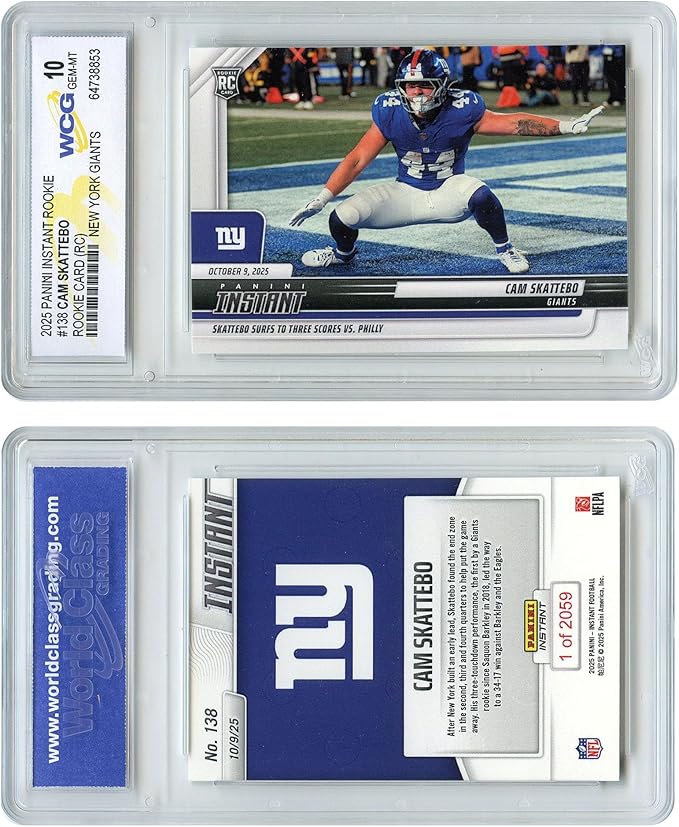 2025 NFL Panini CAM SKATTEBO NY Giants RB Rookie Card RC #138 - Graded GEM Mint 10
