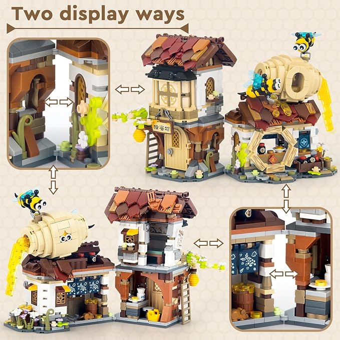 HIGH GODO Honey Workshop Mini Building Set MOC Street View Simulation Architecture Toy Collectible Gifts for Adults Teens Ages 14+ NOT Compatible with Classic Bricks (1242 PCS)
