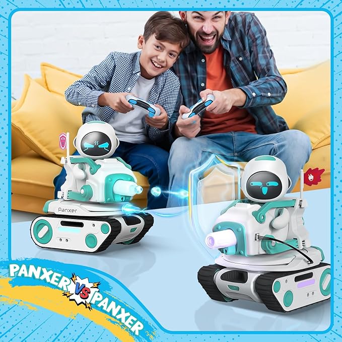Panxer+Maticontroller - RC Battle Tank Compatible with Eilik Robots Blue/Pink/DQ/Sliver Crawler Car Toys with LED Lights and 2.4Ghz Remote Control Single and Multi-Player Mode Exclude Eilik Robot.