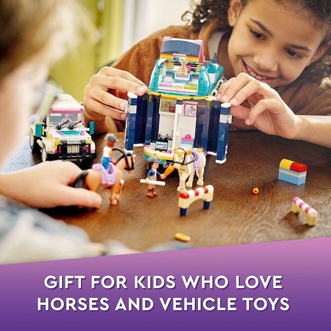 LEGO Friends Horse Show Trailer 41722 Horse Toy for 8 Plus Year Old Girls and Boys with 2 Horses SUV Car and Riding Accessories Animal Playset Gift idea