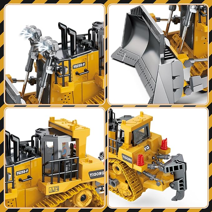Rc Bulldozer Toys for BoysConstruction Remote Control Bulldozer with Metal bulldozing Shovel Lights/Sounds for Kids Boys