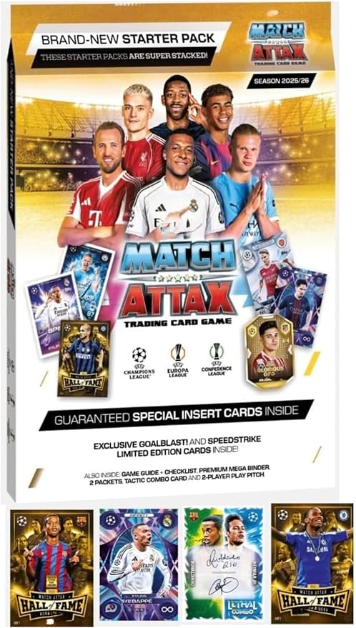 Match Attax 25/2026 New UCL Starter Pack + Limited Edition 2026 Soccer Cards + Bundle with Hassentials Sticker MA Cards