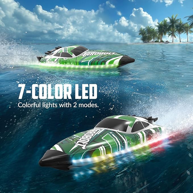 Brushless RC Boat - Remote Control Boats for Adults with LED Lights Racing Boats for Pool&ampLakes2.4GHz RC High Speeding Summer Water Toy (Green)