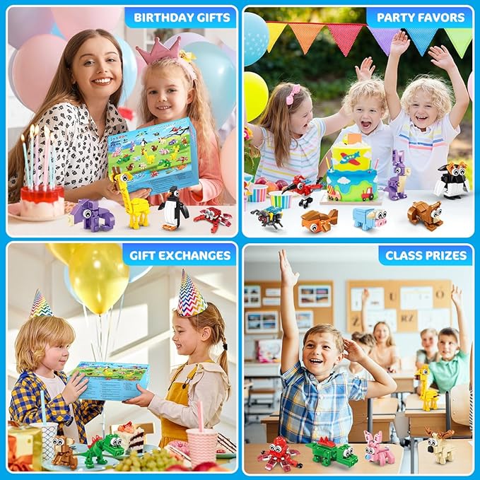 30 Packs Animal Party Favors for Kids 810 PCS Mini Animal Building Block Toy Set for Goodie Bag Fillers Classroom Prizes Easter Birthday Children's Day for Boys Girls Student Ages 6+