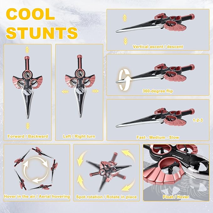 Flying Sword RC Airplane Gesture Control Airplanes for Kids Adult 8-16 Remote Control Planes with Light 360° Flip Fighter Jet Toy Gravity Sensing Stunt Roll Gift for Boy Girl Rose Gold