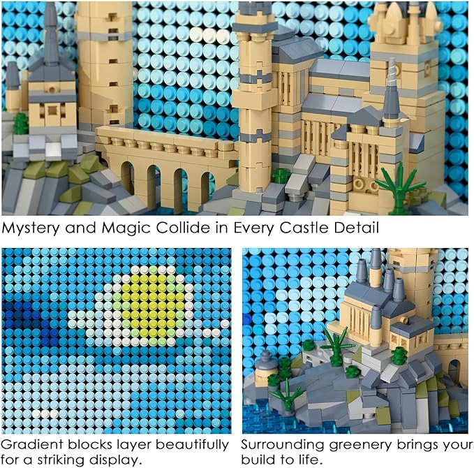 Micro Brick Magic Castle Building Set: 3D Wall Art | 2-in-1 Home Decor Model | Creative Castle &amp Painting Display | DIY Gift Idea Building Toy for Teens Ages 8+ Kids Adults
