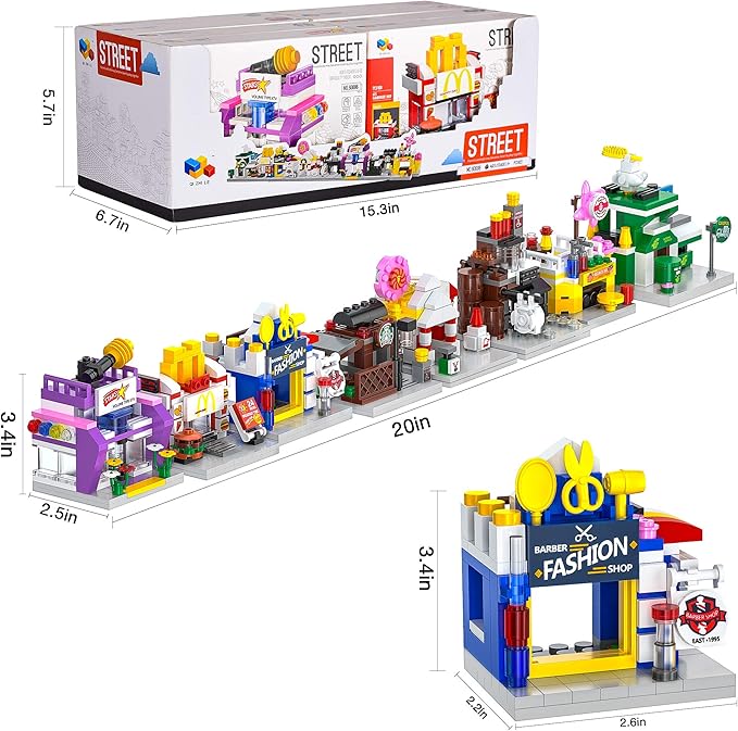 8 Packs Mini City Shop Street View Building Blocks KitMOC Construction Creative Educational Kit with Hair Salon &amp Café StoreGirls Boys Dream Toy SetChristmas Birthday Party Favors for Kids