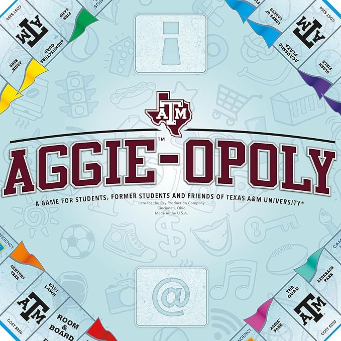 Late for The Sky: Aggie-Opoly - Texas A&ampM University Themed Family Board Game Opoly-Style Traditional Play Or 1 Hr Version Ages 8+ 2-5 Players