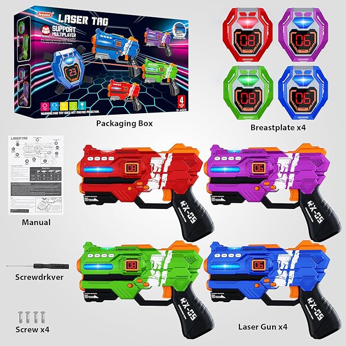 Laser Tag Guns Set of 4 Laser Tag Guns with Digital LED Score Display VestsGifts for Teens and Adults Boys &amp GirlsAdults and Family FunGift for Kids Ages 8 9 10 11 12+Year Old Boy