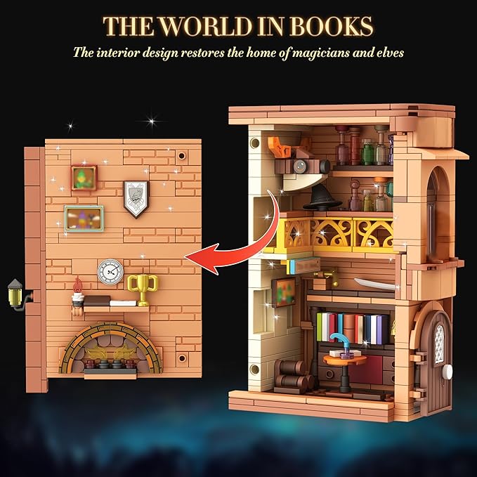Bookends Building Set for Adult Home Bookshelf Insert Decoration Building Bookcase Miniature House Model Building for Adults 1488pcs