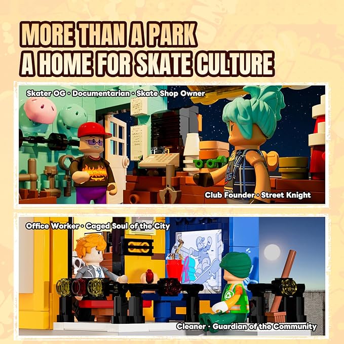 Skate Park Lighting Building Blocks Set - Street Fusion City Town Modular Playset Collection Display kit with Minifigures 1903 Pcs for Adults &amp Teens &amp Life Enthusiasts