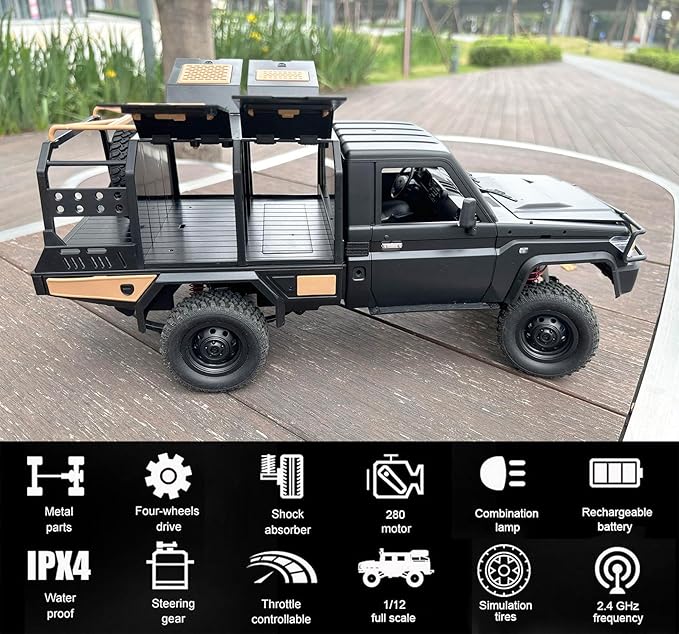 RC Rock Crawler RC Truck 4x4 1/12 Scale Remote Control Crawler MN82S Toyota Land Cruiser Off Road Vehicle All Terrain Proportional Throttle Steering 280 Motor Upgraded Chassis Adult