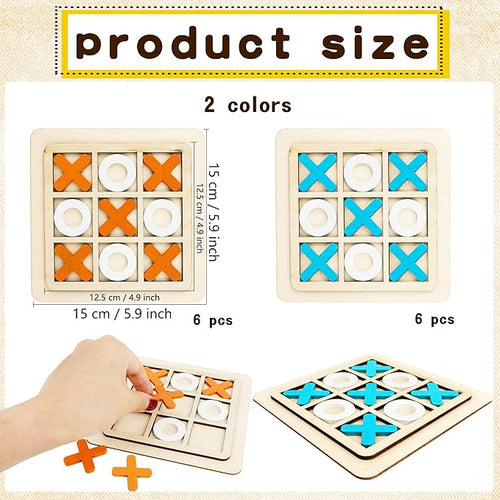 12 Pack Wooden Tic Tac Toe Games Wood Tic-Tac-Toe Bulk XO Table Chess Board Game for Boys Girls Family Activities Educational Toys Birthday Party Favors