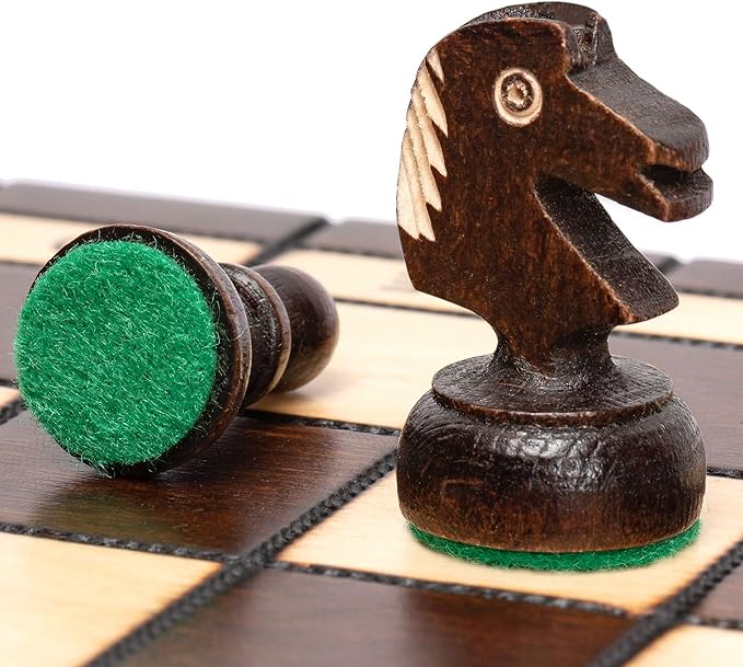 Husaria European International Chess Wooden Game Set King's Classic - 13.8 Inches Medium Size Chess Set with Handcrafted Chessmen and Felted Folding Board