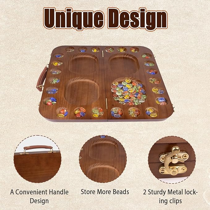 4 Player Wooden Mancala Board Game4 Player Mancala Board Game Set Great Glass BeadsClassic &amp Portable Marble Game for Family Night and Travel