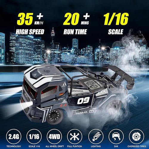 1/16 Remote Control High Speed Car - 4WD RC Drifting Racing Cars Fast 35KM/H Truck 2.4Ghz Off-Road 4X4 Buggy Car Speed &amp Steering Control Vehicle Toy with Lights for Kids and Adults