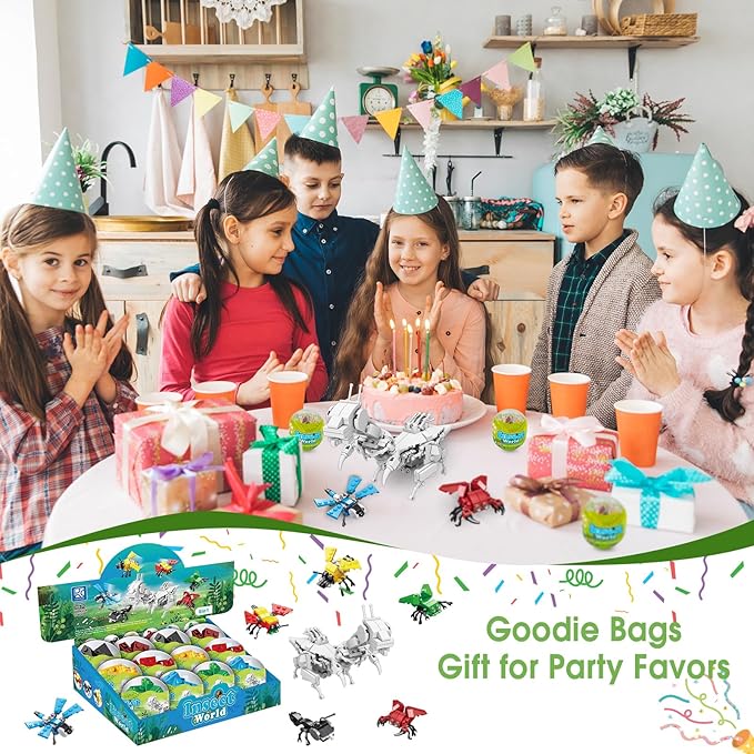 Mini Building Block Sets 12PCS Insects Building Blocks 6 in 1 STEM Toys Eggs Building Sets Party Favors for Kids Goodie Bags Prizes/Birthday Gifts