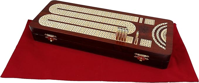 14 4 Track Continuous Cribbage Board W/ Card Storage Maple Tracks on Bloodwood - Corner Skunk &amp Games Won