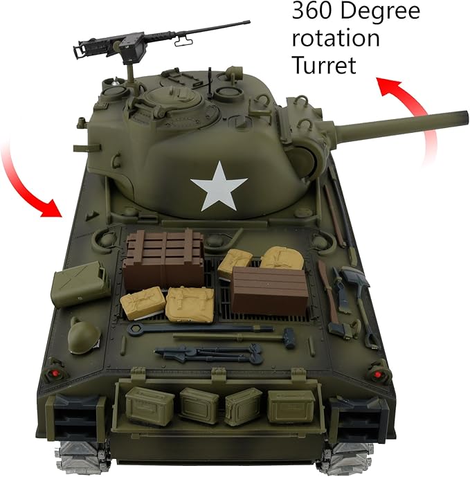 Modified TK7.0 Edition 1/16 2.4ghz Remote Control US M4A3 Sherman Tank Model(360-Degree Rotating Turret)(Steel Gear Gearbox)(3800mah Battery)(Metal Tracks &ampSprocket Wheel &amp Idle Wheel)