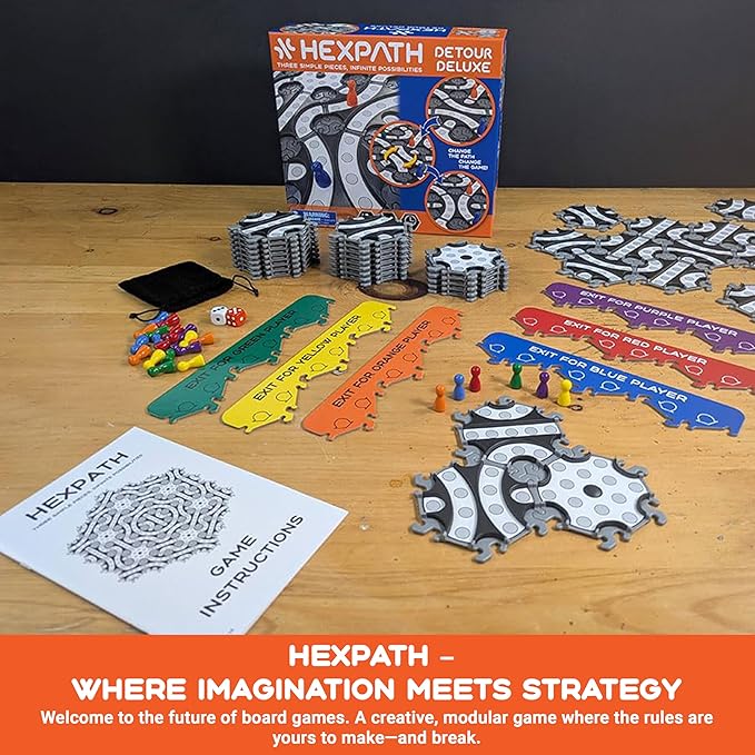 HexPath 5-in-1 Modular Strategy Board Game (1-6 Players) | 7+ Years | 15 min Playtime | Perfect Board Game for a Family Game Night | Best for Kids Birthday Gift | MESH Accredited